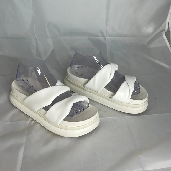 SHEIN Platform Padded Chunky Slides White Faux Leather Twist Strap Sandals 9 - Picture 10 of 10